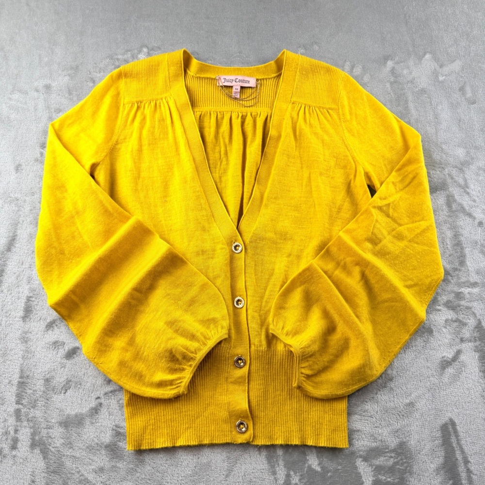 Juicy Couture 2000s Women's XS Yellow Wool Blend Button Front‎ Cardigan Sweater